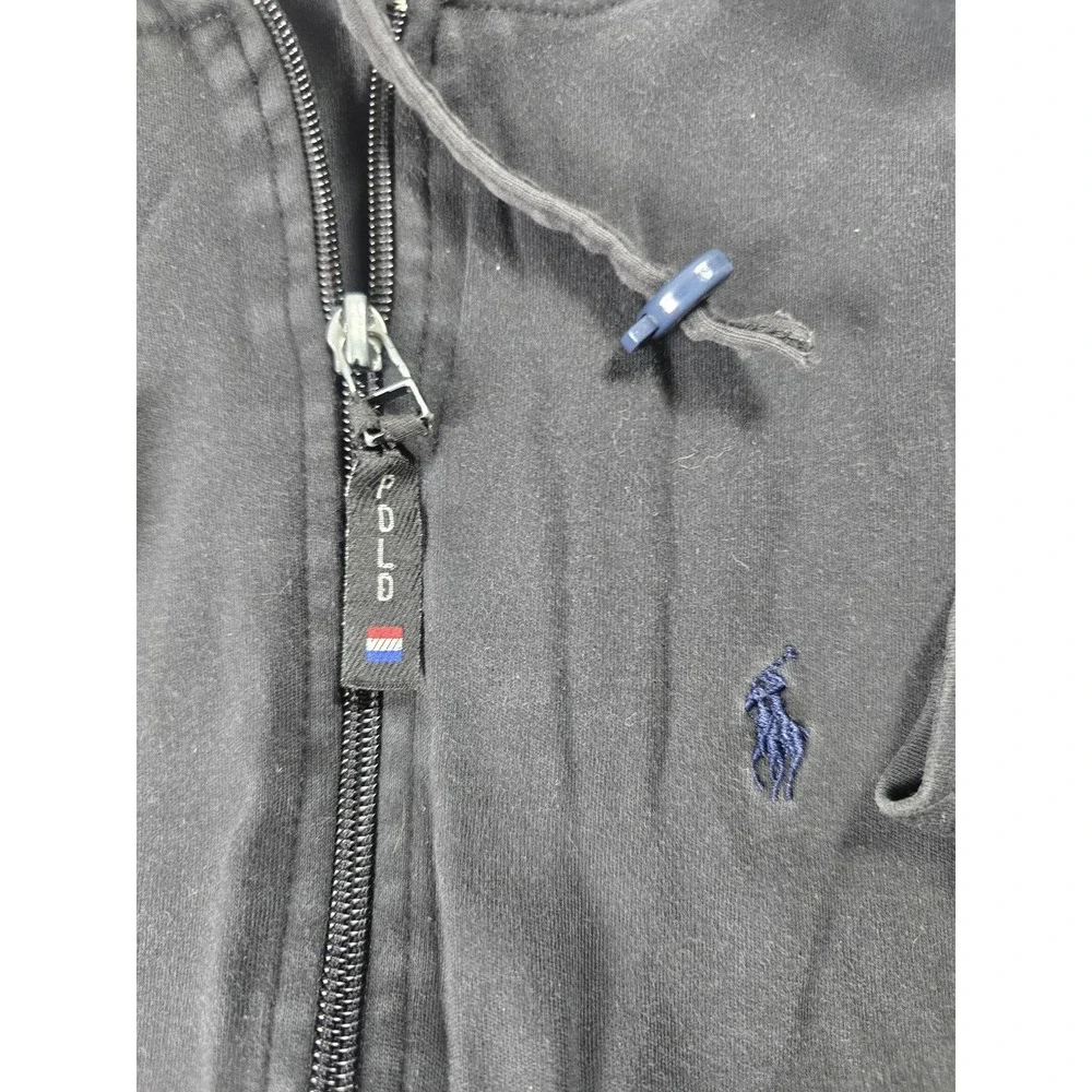Vintage Polo Ralph Lauren Polo Sport Hoodie Mens Large Black Full Zip USA Flag